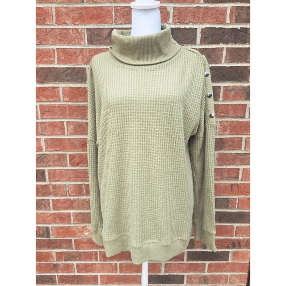 French Laundry Olive Green Waffle Knit Mock Neck Turtleneck Sweater Sz XL